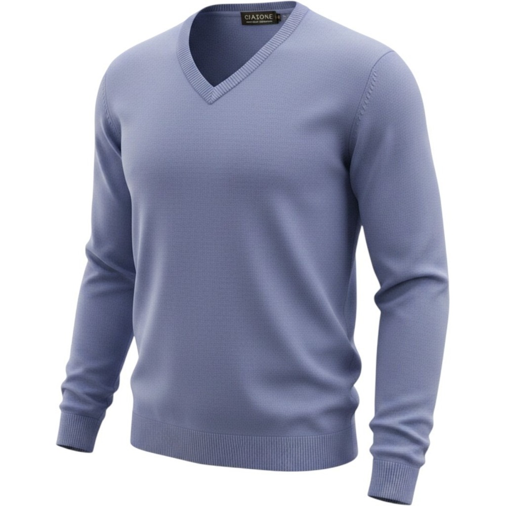 Giasone Men's XL 100% 2-Ply Cashmere V-Neck Sweater Blue Pullover Long Sleeves